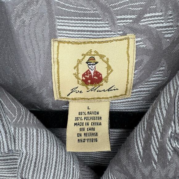 Vintage Y2K Joe Marlin Tropical Print Polo Shirt, Grey Palm Tree Check, L - Picture 2 of 6